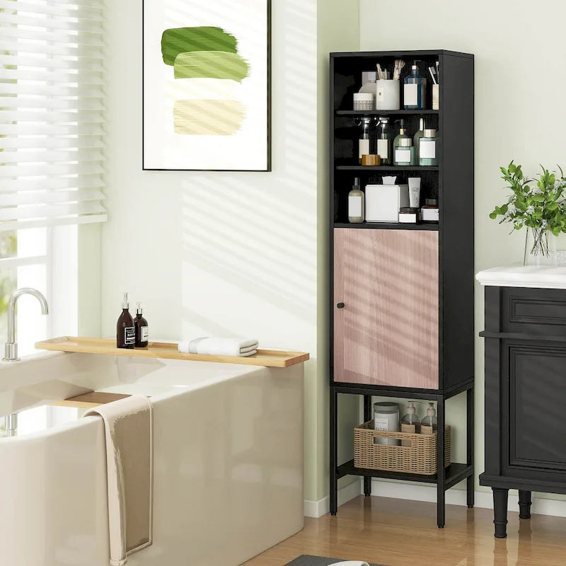 Costway Armoire Haute de Salle de Bain de 57 po avec 1 Porte et 4 Étagères - Voir Détails