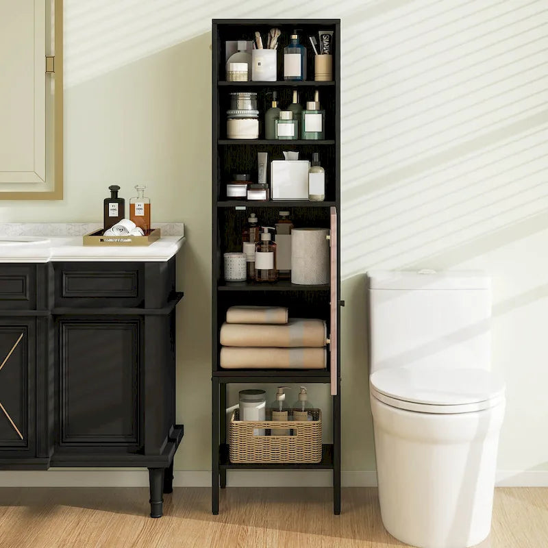 Costway Armoire Haute de Salle de Bain de 57 po avec 1 Porte et 4 Étagères - Voir Détails