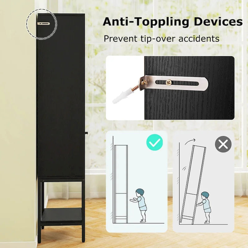 Costway Armoire Haute de Salle de Bain de 57 po avec 1 Porte et 4 Étagères - Voir Détails