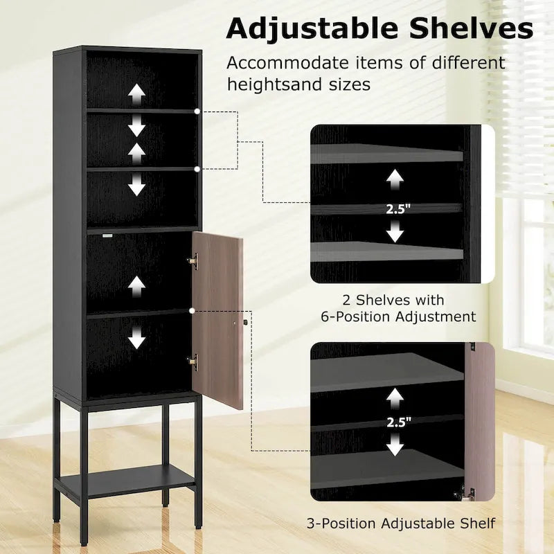 Costway Armoire Haute de Salle de Bain de 57 po avec 1 Porte et 4 Étagères - Voir Détails