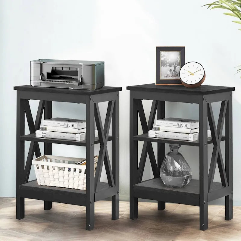 Tables d'appoint modernes avec 3 étagères de rangement, Table de chevet en forme de X