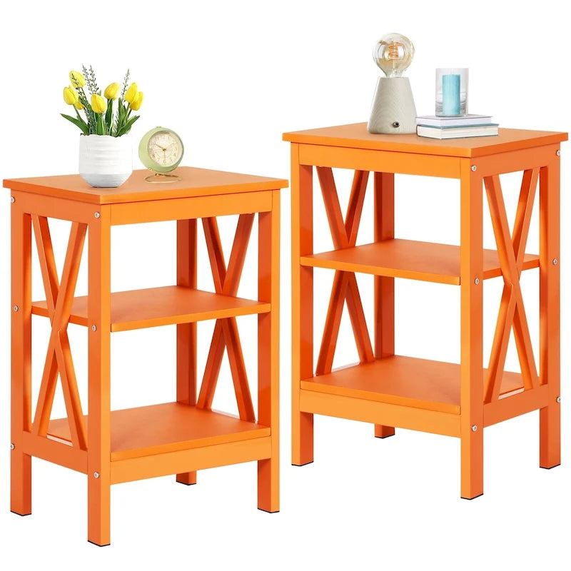 Tables d'appoint modernes avec 3 étagères de rangement, Table de chevet en forme de X