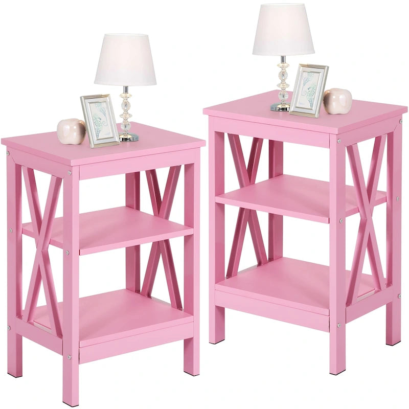 Tables d'appoint modernes avec 3 étagères de rangement, Table de chevet en forme de X