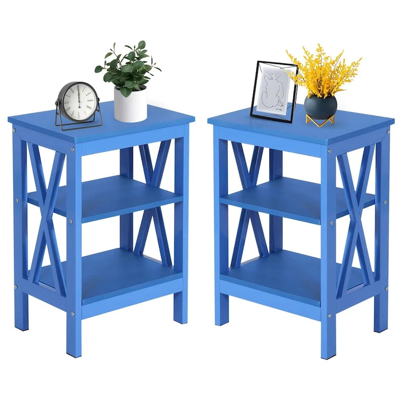 Tables d'appoint modernes avec 3 étagères de rangement, Table de chevet en forme de X