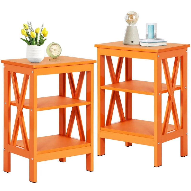 Tables d'appoint modernes avec 3 étagères de rangement, Table de chevet en forme de X