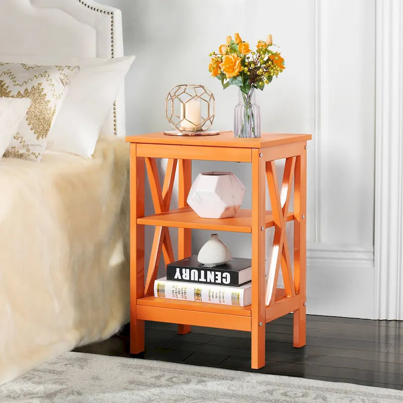 Tables d'appoint modernes avec 3 étagères de rangement, Table de chevet en forme de X