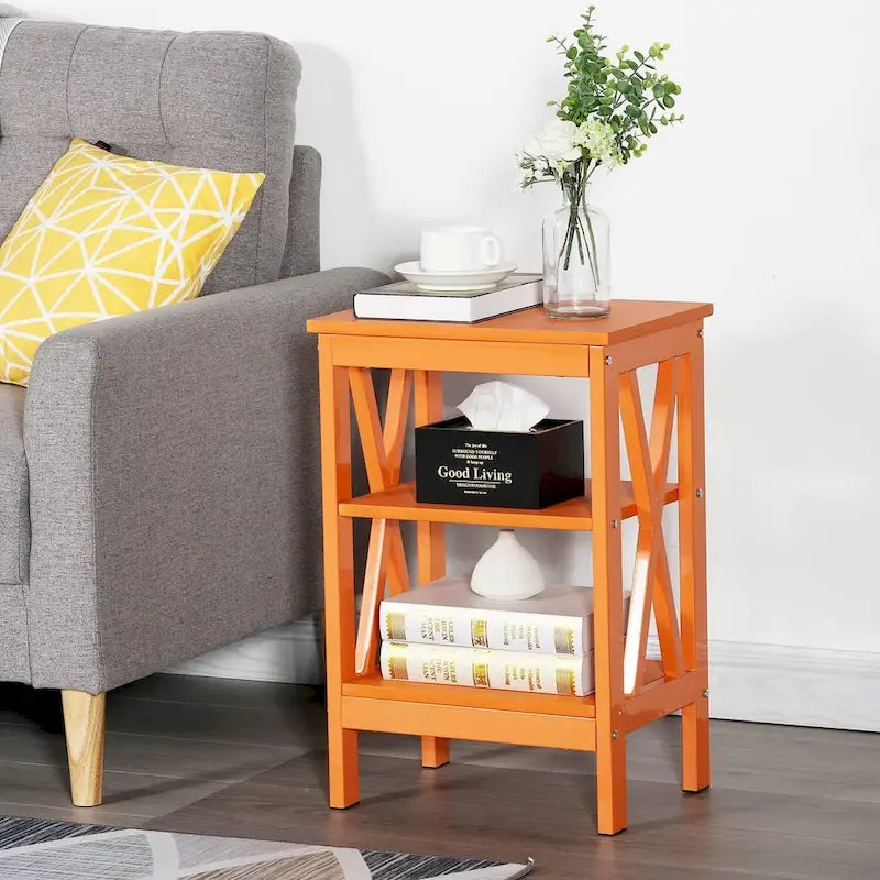 Tables d'appoint modernes avec 3 étagères de rangement, Table de chevet en forme de X
