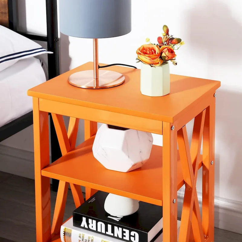 Tables d'appoint modernes avec 3 étagères de rangement, Table de chevet en forme de X