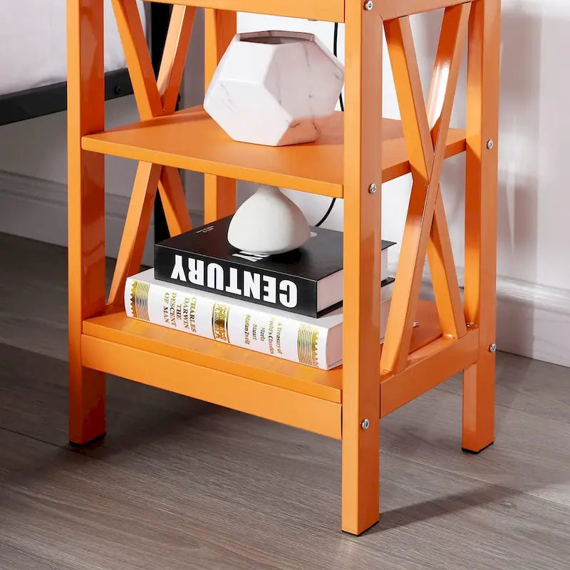 Tables d'appoint modernes avec 3 étagères de rangement, Table de chevet en forme de X