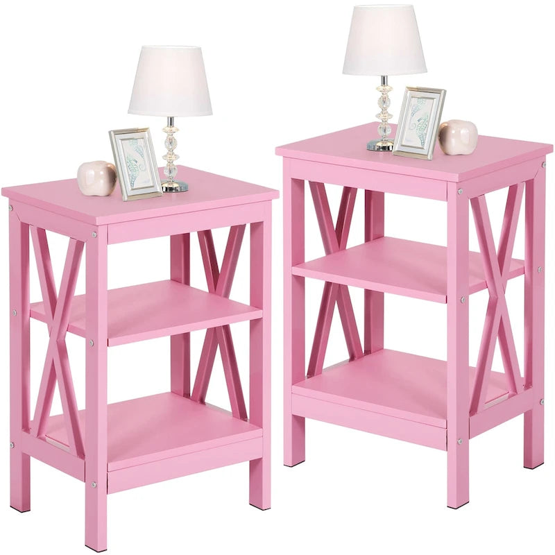 Tables d'appoint modernes avec 3 étagères de rangement, Table de chevet en forme de X