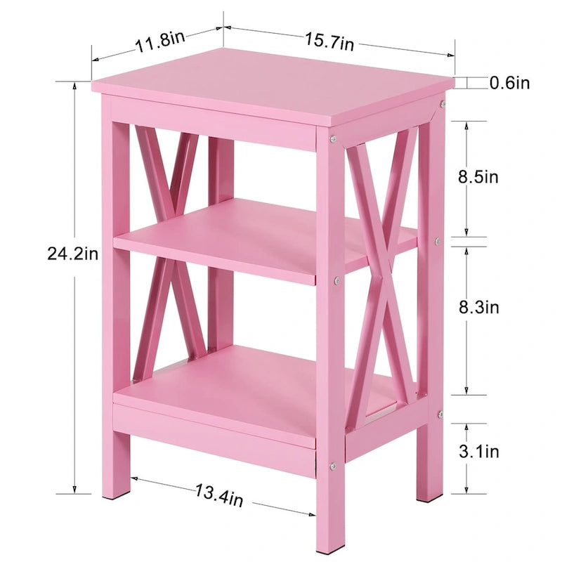Tables d'appoint modernes avec 3 étagères de rangement, Table de chevet en forme de X