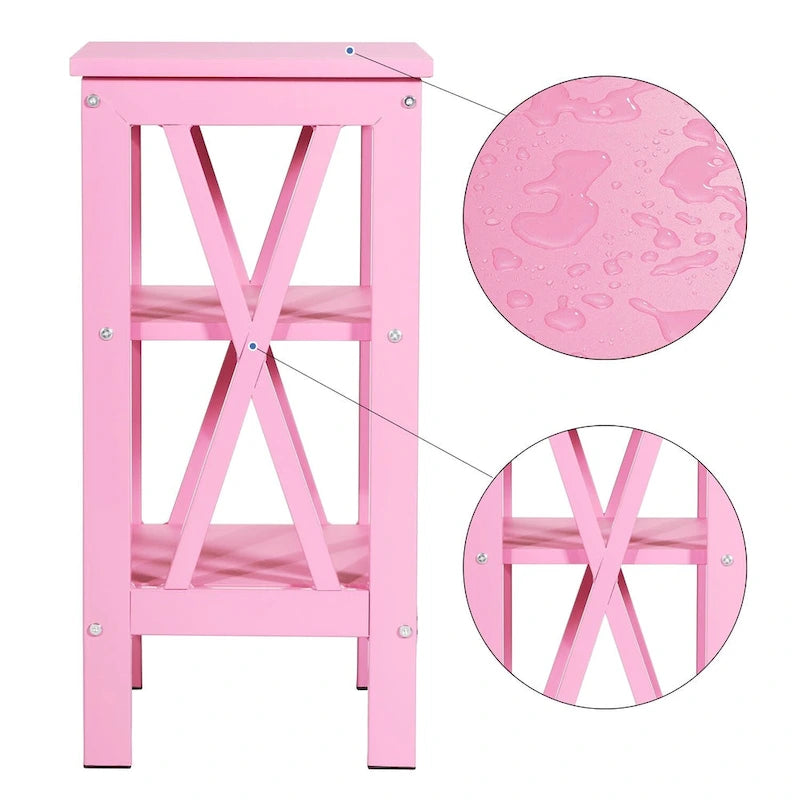 Tables d'appoint modernes avec 3 étagères de rangement, Table de chevet en forme de X
