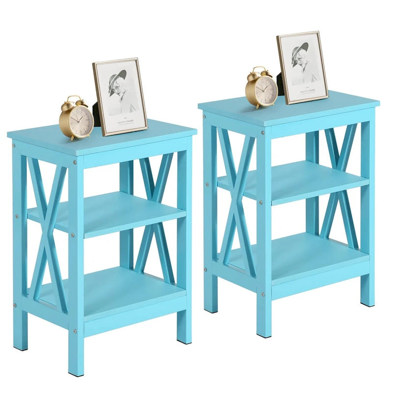 Tables d'appoint modernes avec 3 étagères de rangement, Table de chevet en forme de X
