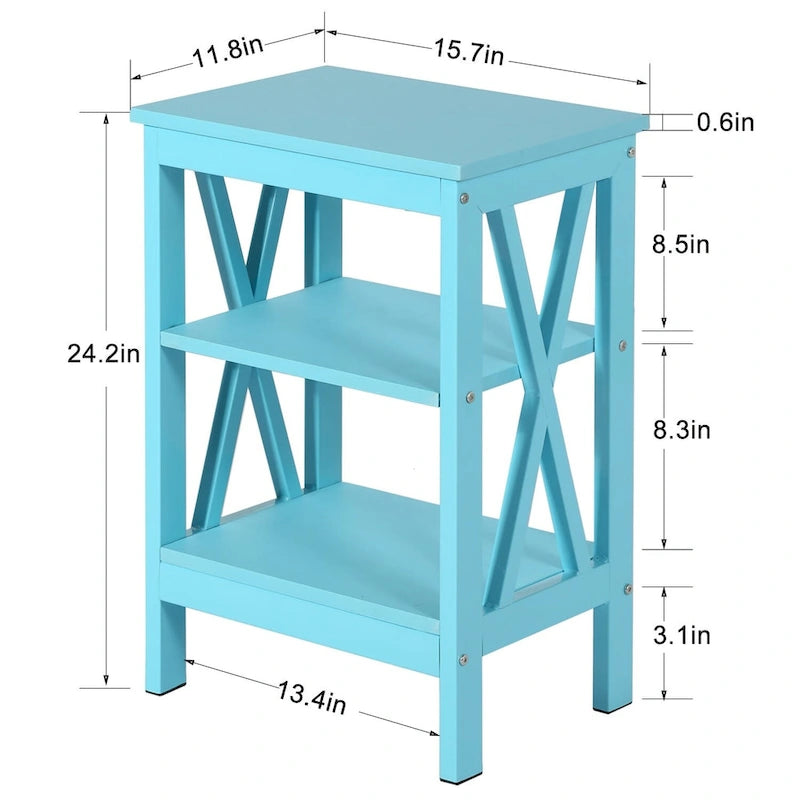 Tables d'appoint modernes avec 3 étagères de rangement, Table de chevet en forme de X