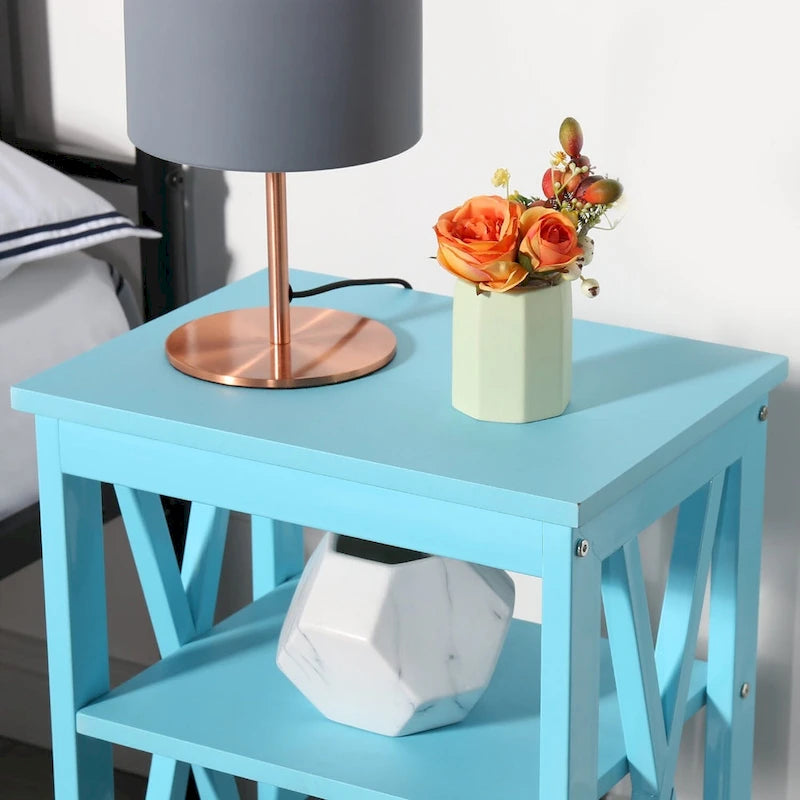 Tables d'appoint modernes avec 3 étagères de rangement, Table de chevet en forme de X