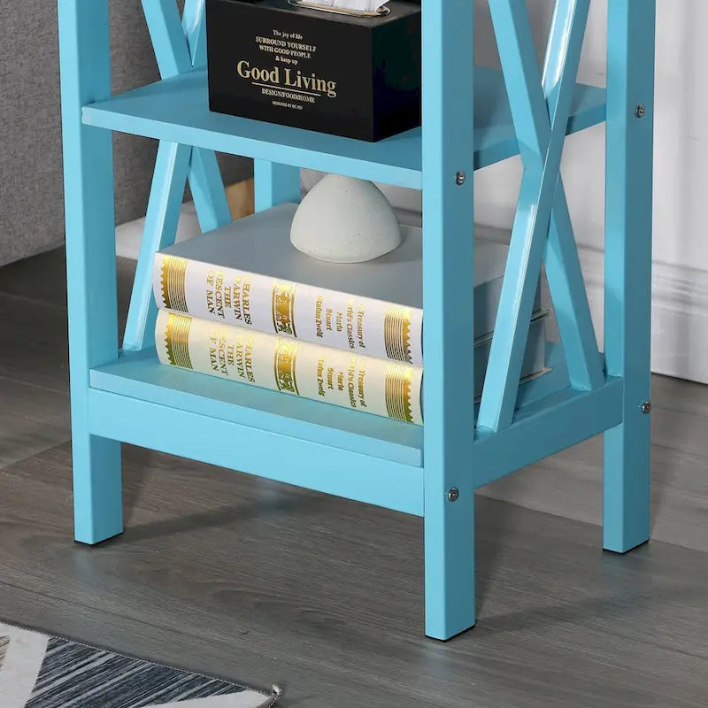 Tables d'appoint modernes avec 3 étagères de rangement, Table de chevet en forme de X