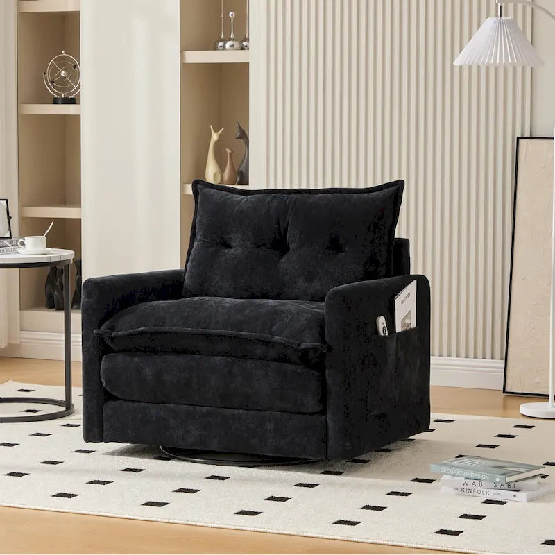  Chenille Upholstered 360Degree Swivel Mid Century Modern Arm Chair for Living Room