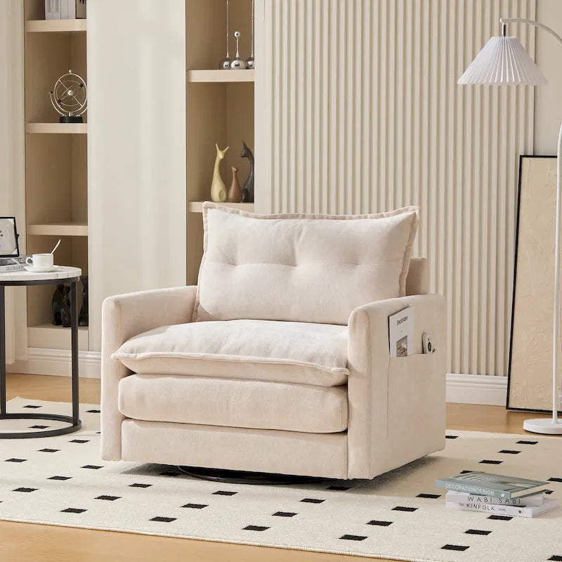 Fauteuil pivotant à 360 degrés en chenille de style moderne du milieu du siècle pour salon