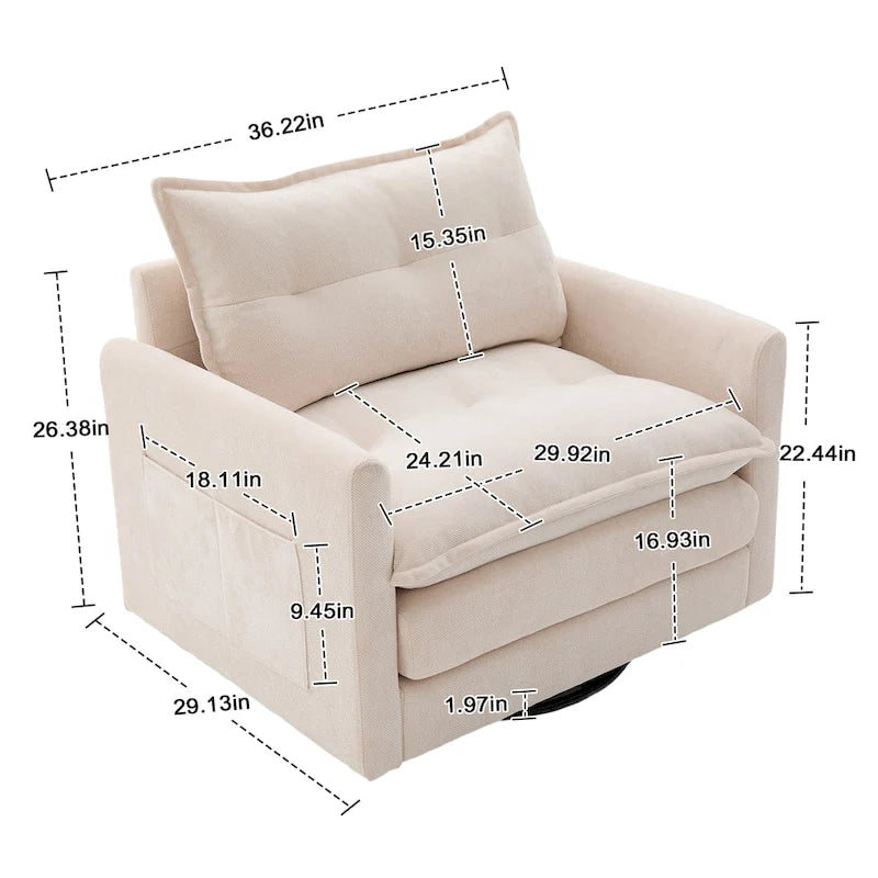 Fauteuil pivotant à 360 degrés en chenille de style moderne du milieu du siècle pour salon