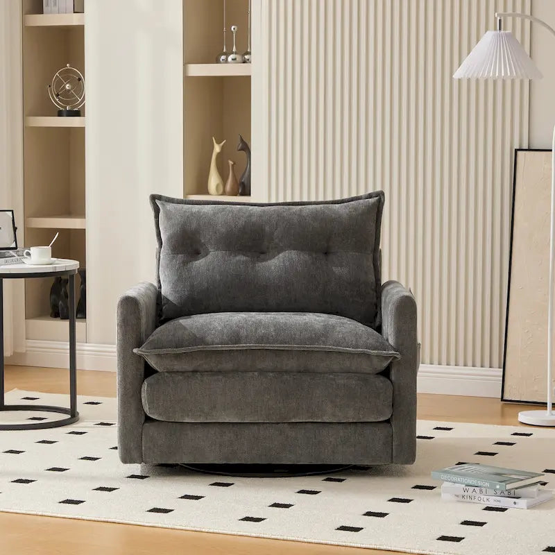 Fauteuil pivotant à 360 degrés en chenille de style moderne du milieu du siècle pour salon