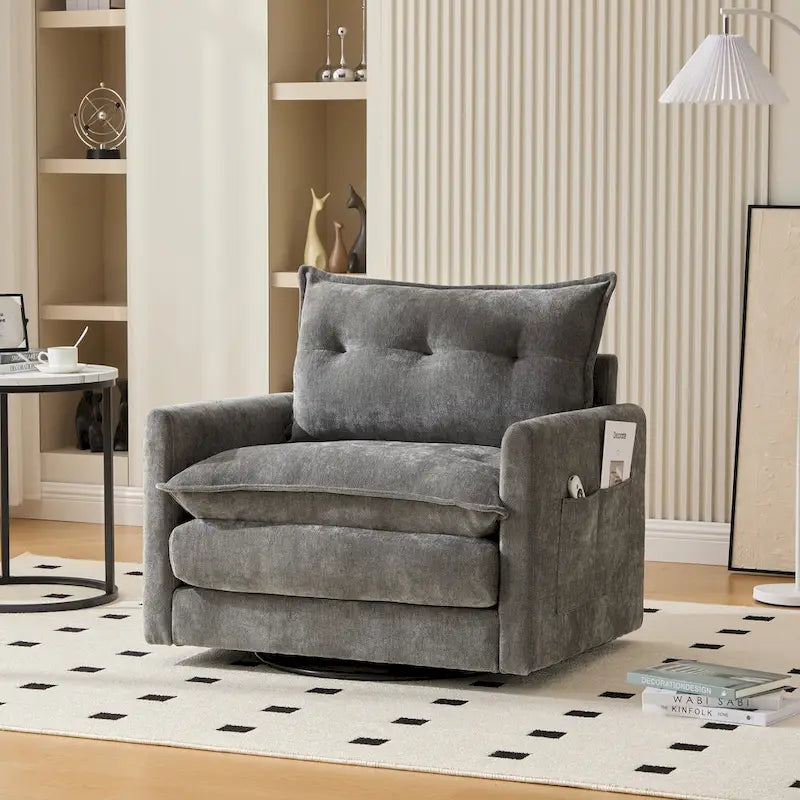 Fauteuil pivotant à 360 degrés en chenille de style moderne du milieu du siècle pour salon