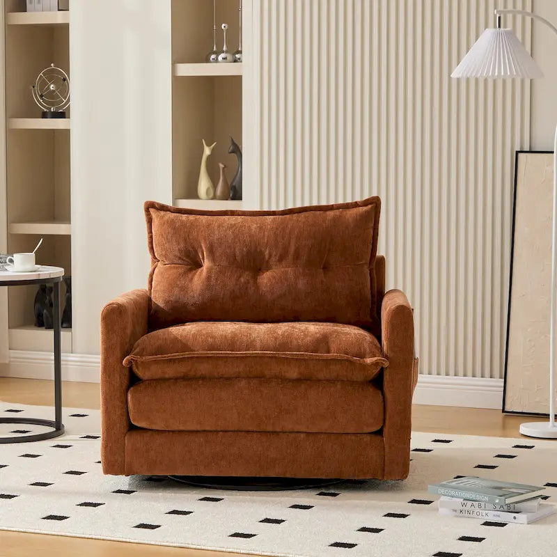 Fauteuil pivotant à 360 degrés en chenille de style moderne du milieu du siècle pour salon