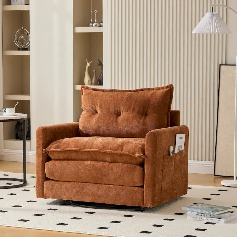 Fauteuil pivotant à 360 degrés en chenille de style moderne du milieu du siècle pour salon