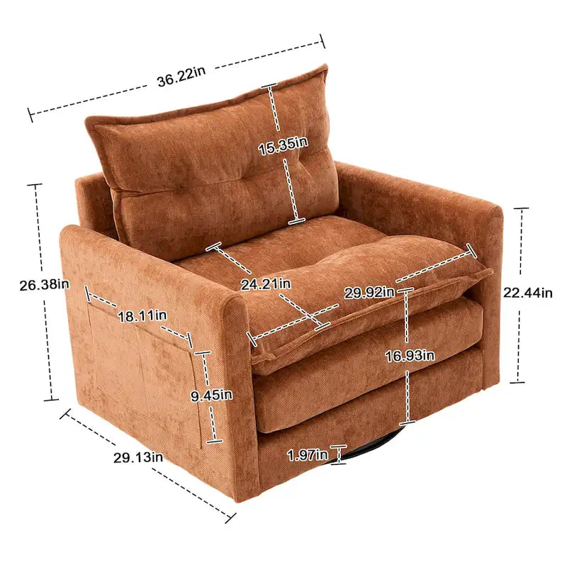 Fauteuil pivotant à 360 degrés en chenille de style moderne du milieu du siècle pour salon