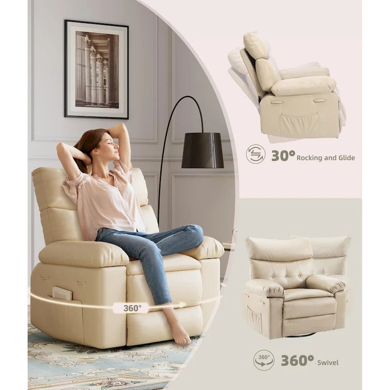 Fauteuils inclinables surdimensionnés pivotants à 360° avec fonction chauffante et massante