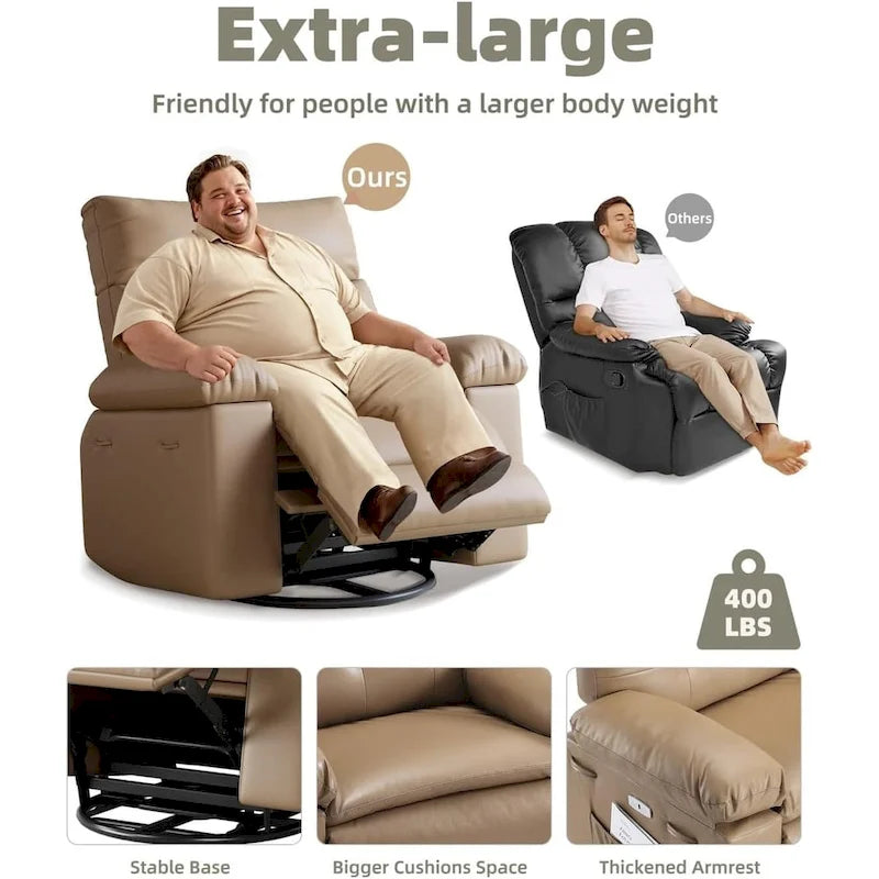 Fauteuils inclinables surdimensionnés pivotants à 360° avec fonction chauffante et massante