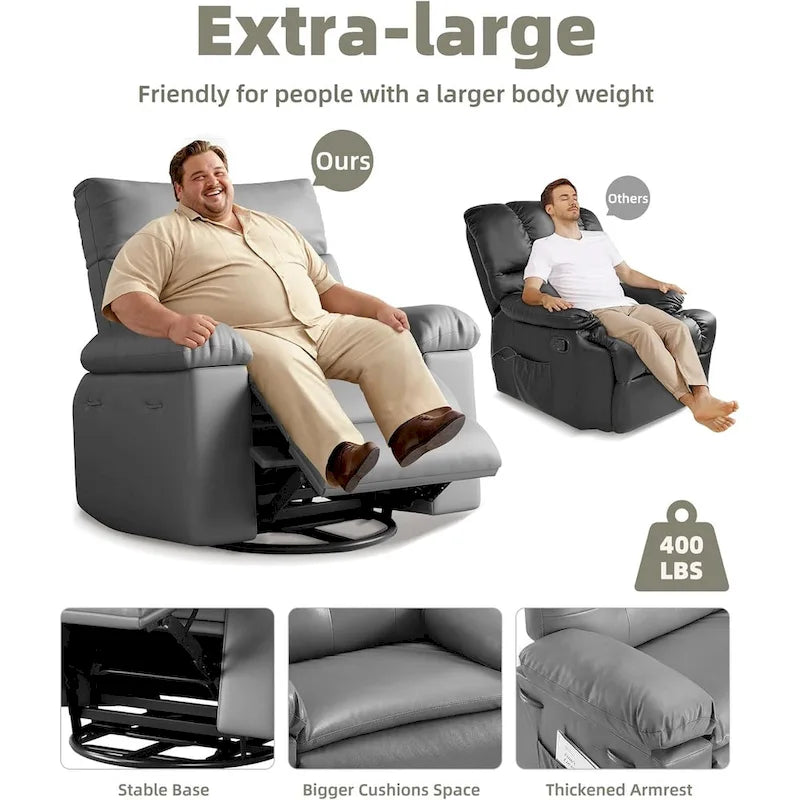 Fauteuils inclinables surdimensionnés pivotants à 360° avec fonction chauffante et massante