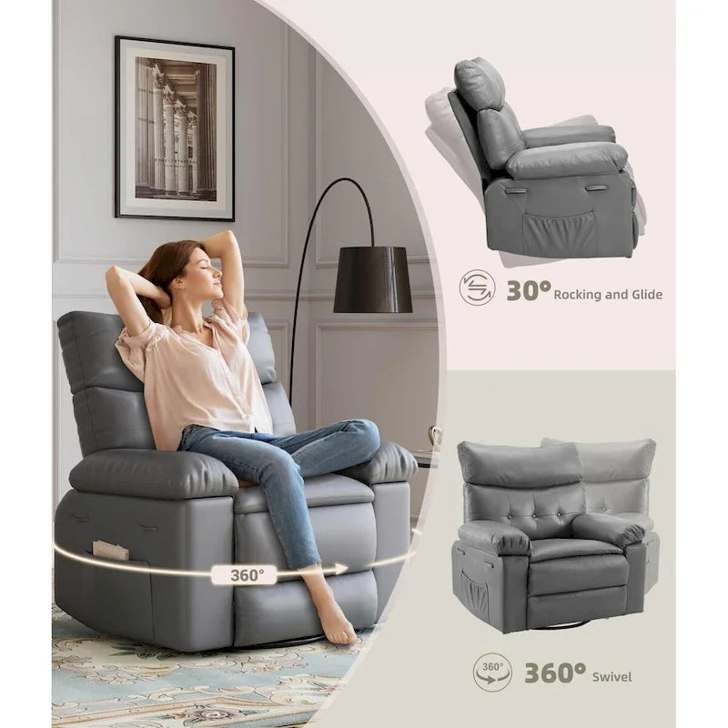 Fauteuils inclinables surdimensionnés pivotants à 360° avec fonction chauffante et massante