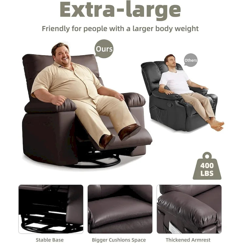 Fauteuils inclinables surdimensionnés pivotants à 360° avec fonction chauffante et massante