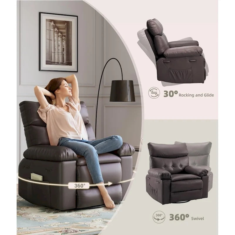 Fauteuils inclinables surdimensionnés pivotants à 360° avec fonction chauffante et massante