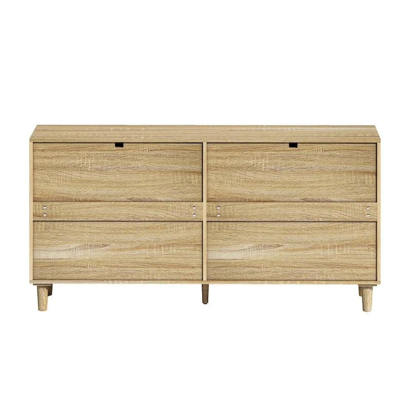 Commode double en rotin à 6 tiroirs avec poignée métallique, armoire de rangement pour vêtements de chambre à coucher