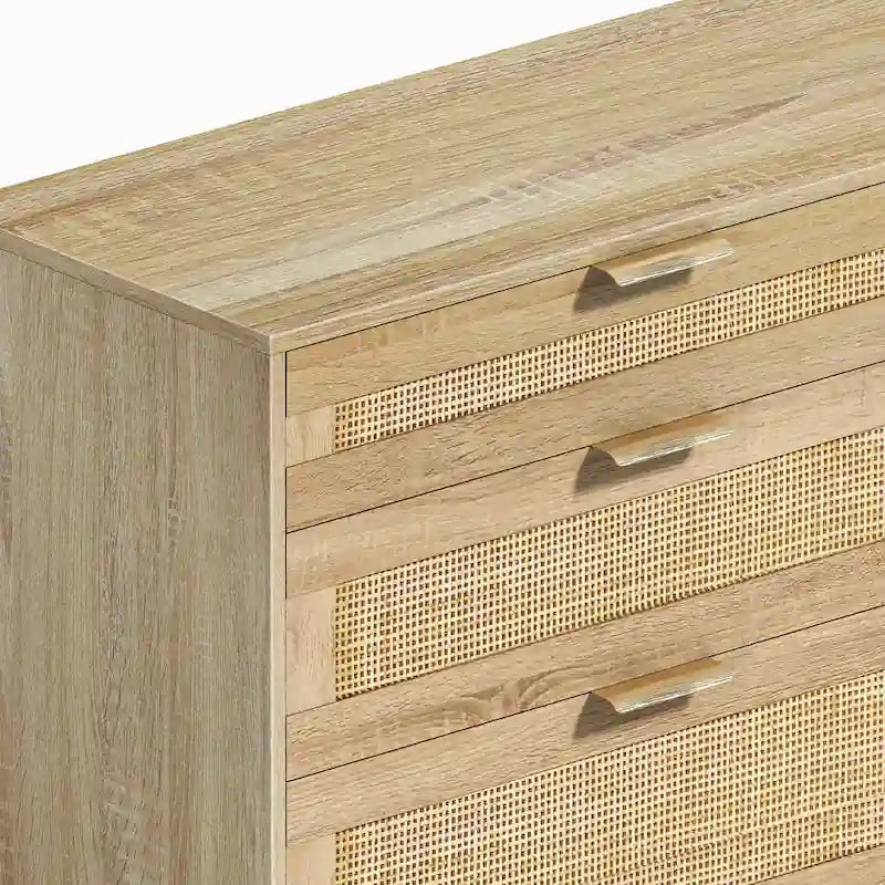 Commode double en rotin à 6 tiroirs avec poignée métallique, armoire de rangement pour vêtements de chambre à coucher