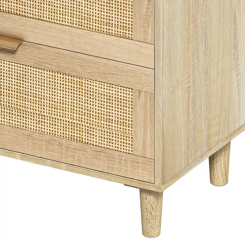 Commode double en rotin à 6 tiroirs avec poignée métallique, armoire de rangement pour vêtements de chambre à coucher