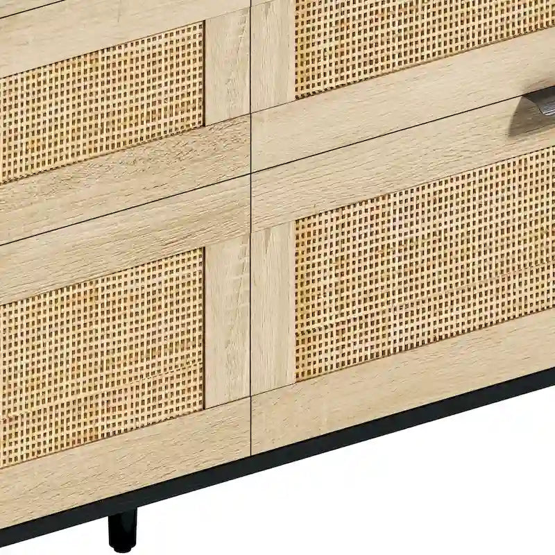Commode double en rotin à 6 tiroirs avec poignée métallique, armoire de rangement pour vêtements de chambre à coucher
