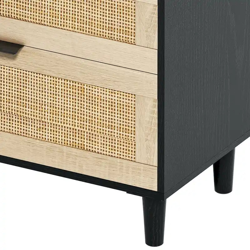 Commode double en rotin à 6 tiroirs avec poignée métallique, armoire de rangement pour vêtements de chambre à coucher