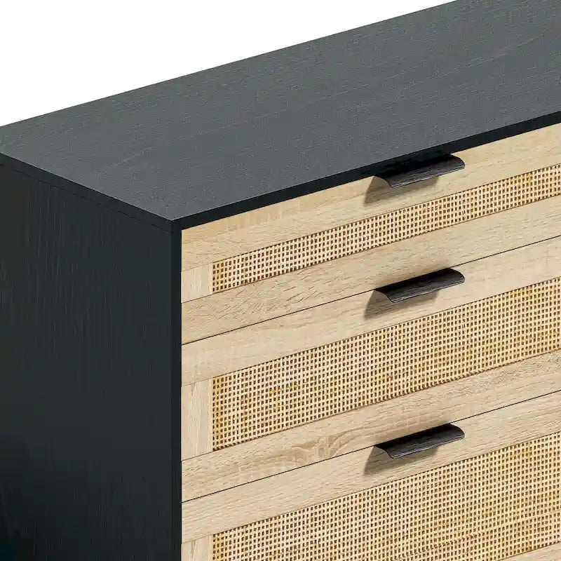 Commode double en rotin à 6 tiroirs avec poignée métallique, armoire de rangement pour vêtements de chambre à coucher