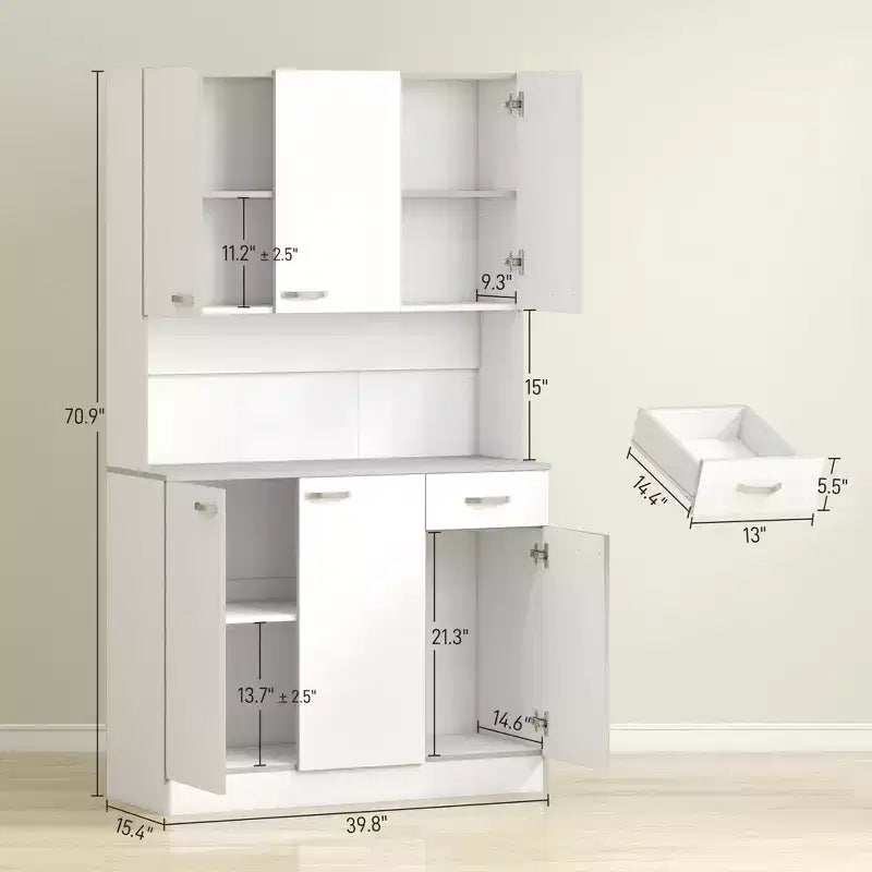 71 Armoire de cuisine, armoire de rangement haute avec support pour micro-ondes, buffet de cuisine moderne, 3 étagères réglables pour salon, salle à manger