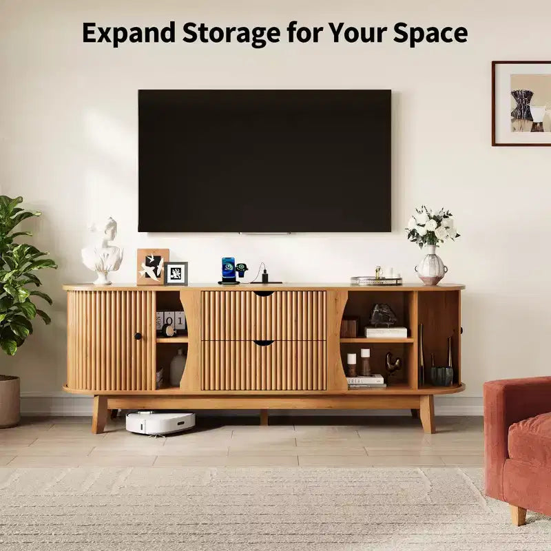 Meuble TV moderne noir/marron avec 2 tiroirs, pour 1 pièce