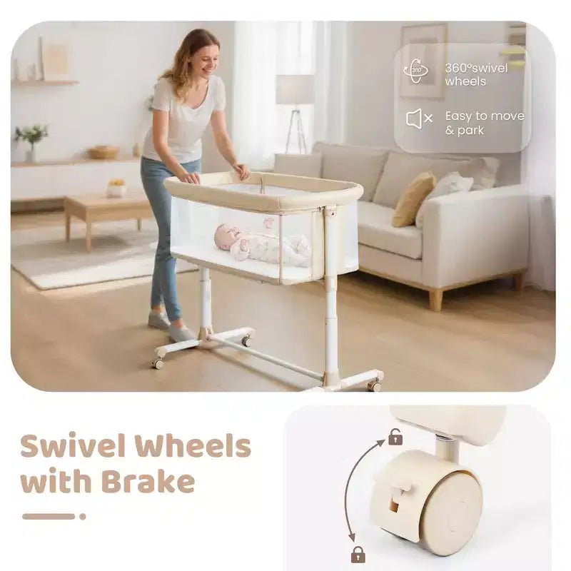 Berceau bébé avec roues 鈥?Beige / Gris / Rose, Cododo, pour 1 bébé