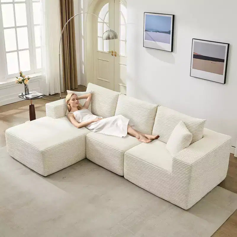 108 Modern Sofa Couch, 3 Seater Upholstered L Shaped Sofa with Pillows, Deep Seat Sofa, No Assembly Required