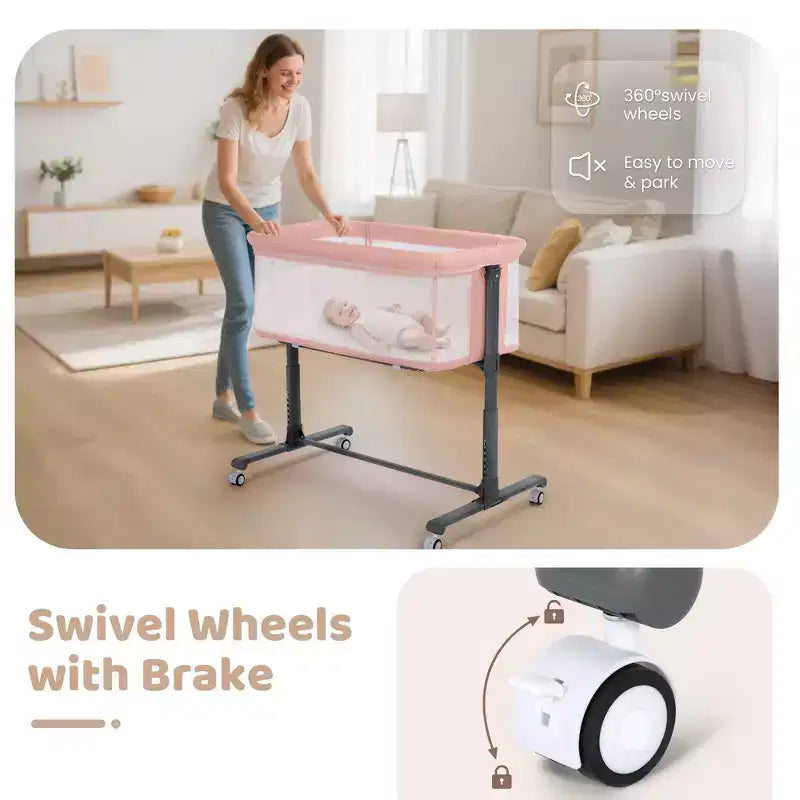 Berceau bébé avec roues 鈥?Beige / Gris / Rose, Cododo, pour 1 bébé