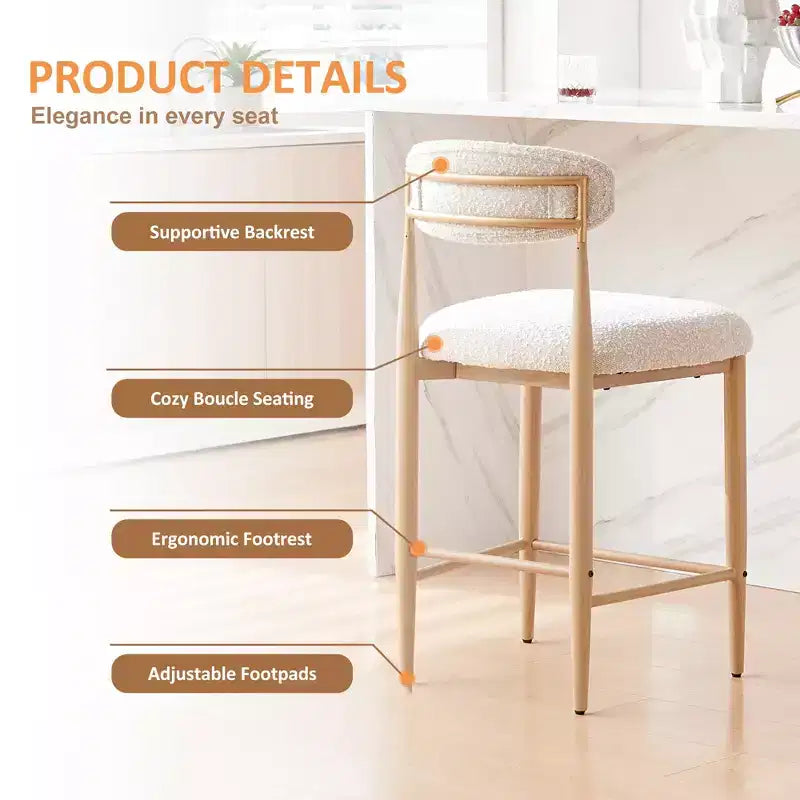 Lot de 4 tabourets de bar sans accoudoirs Boucle, avec pieds en métal imitation grain de bois pour cuisine, salon, restaurant, café - Morden Fort