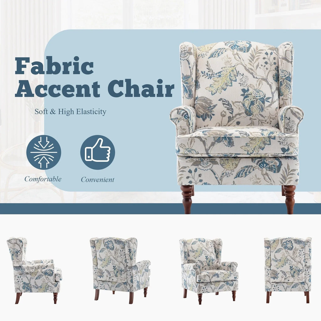 Fauteuil d'appoint moderne Erommy, fauteuil à dossier haut, canapé simple en tissu rembourré avec boutons et pieds en bois pour salon
