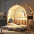 Lit cabane Montessori en bois massif avec plateforme, toit voûté et lit gigogne pour filles et garçons