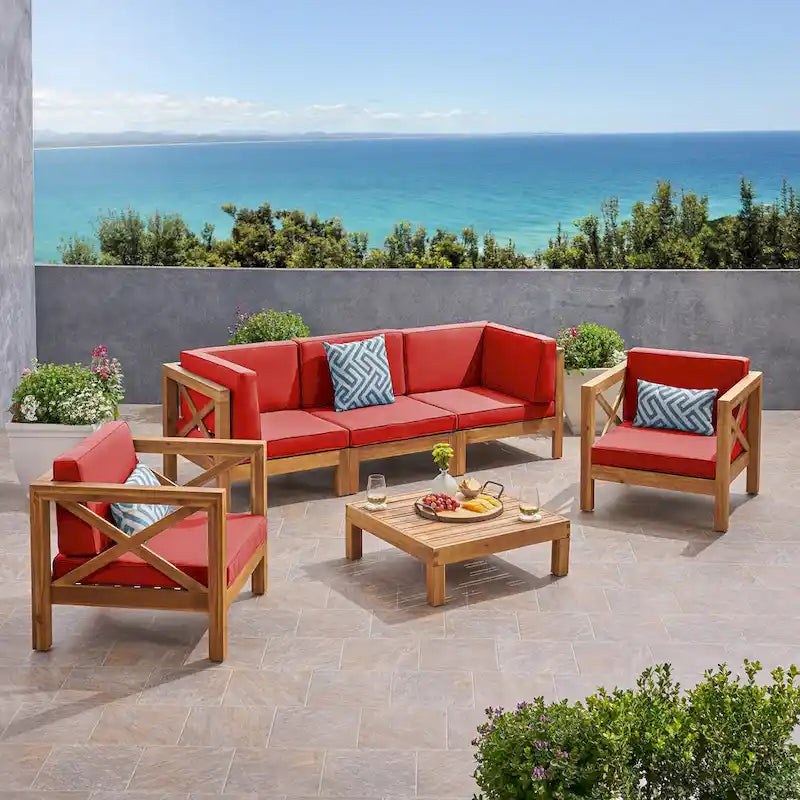 Ensemble de conversation d'extérieur Brava 6 pièces en bois d'acacia par Christopher Knight Home