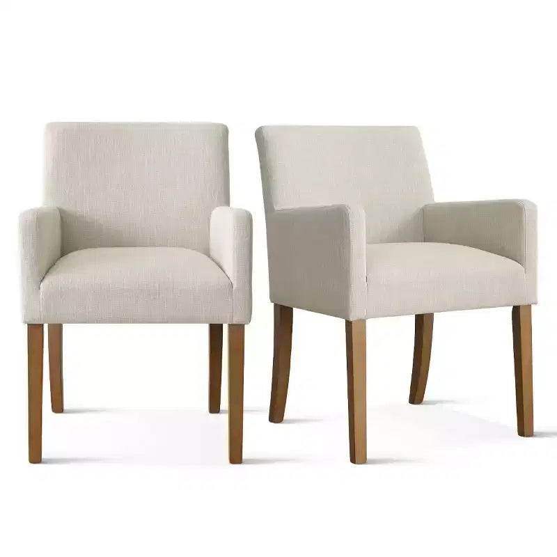Lot de 6 chaises de salle à manger capitonnées avec accoudoirs, fauteuils modernes en lin avec pieds en bois, chaises d'appoint pour salle à manger, salon – Panipeachy